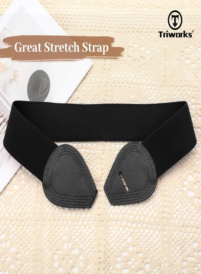 TRIWORKS Vintage Women Wide Elastic Belt Ladies Stretchy Dress Belt Fashion 8-shaped Buckle Coats Waist Belt,Black - Image 5